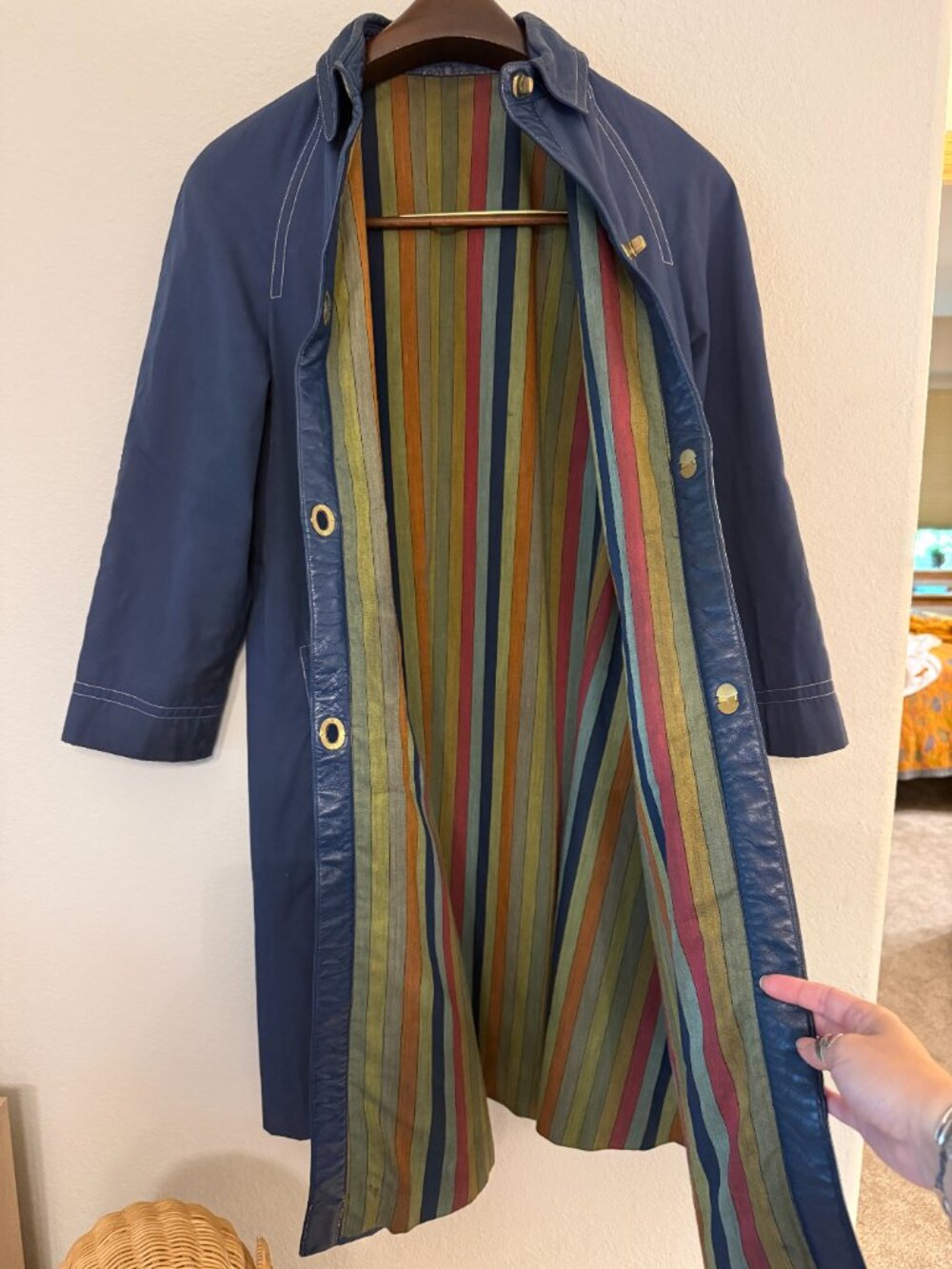 RARE Vintage 60s 70s Sills Bonnie Cashin Blue Rainbow Stripe Swing Jacket Coat